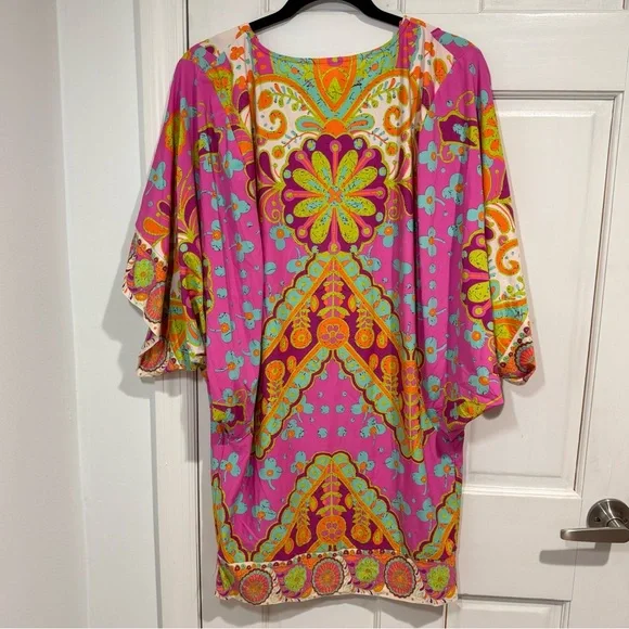 Y2K Trina Turk V-Neck Woodblock Floral Swim Cover-Up Dress - Picture 9 of 13